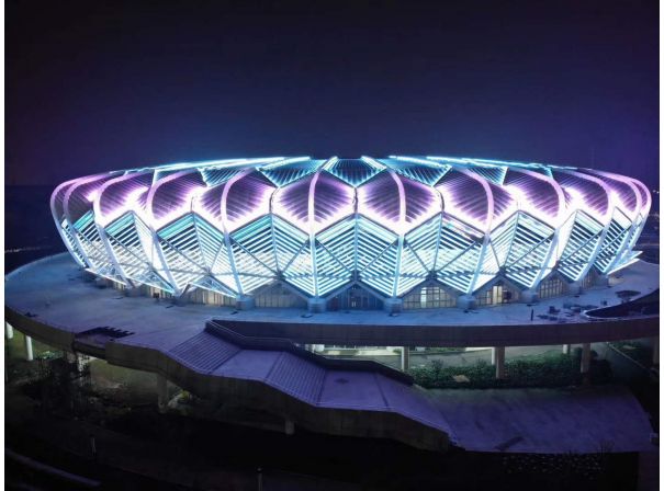 Jie li competition chain lamp amazing appearance in wuhan "military games" Olympic sports center track and field stadium